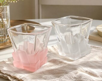 Caneca de vidro rosa, caneca estética, xícara de café de vidro, copo canelado, caneca de chá fofa, presente exclusivo, copo de vidro artesanal, caneca de vidro minimalista