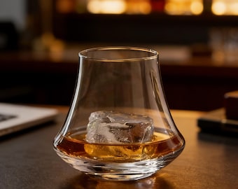 Copo de degustação de uísque exclusivo, soprado à mão - Copo sem haste para bourbon, scotch e conhaque - Presente moderno para barman - Copo de whisky minimalista