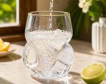 Copo de vidro artesanal com textura em relevo, caneca de vidro ergonômica com espaço para impressão digital, copo exclusivo para café gelado, presente minimalista em vidro, copo canelado para bebidas.