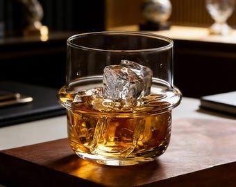 Copo de uísque com borda flutuante exclusiva, copo de cristal soprado à mão para bourbon ou scotch, utensílio de bar para presente masculino, utensílio de bar de luxo para casa