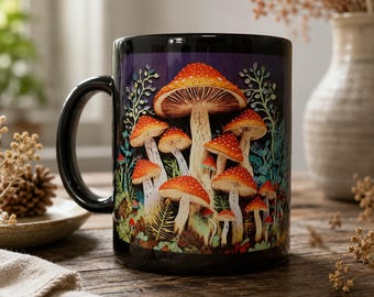Caneca de café em formato de cogumelo, cerâmica artesanal com design lúdico, presente estilo cottagecore.