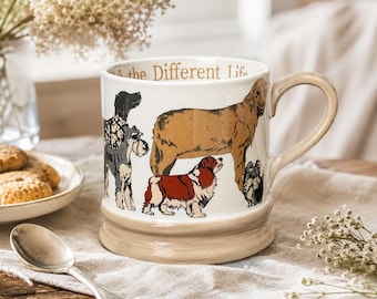 Caneca com estampa de cachorro, xícara de café de cerâmica, presente para amantes de cães, presente para mães de pets, arte vintage com tema canino, cerâmica inglesa, decoração rústica para cozinha, caneca estilo fazenda.