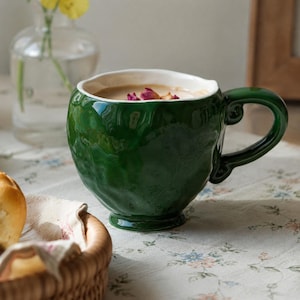 Ceramic Mug, Dark Green Mug, Handmade Coffee Cup, Pottery Mug, Tea Cup, Stoneware Mug, Housewarming Gift.Unique Gift for Coffee Lover,