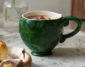 Caneca de cerâmica, caneca verde-escura, xícara de café artesanal, caneca de barro, xícara de chá, caneca de grés, presente de boas-vindas. Presente exclusivo para amantes de café.