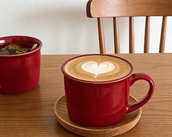 Burgundy Red Ceramic Coffee Mug – Retro Stoneware Cup