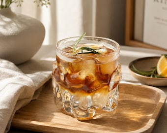 Copo de vidro irregular, utensílio estético para bebidas, copo para café gelado, copo único, copo de uísque moderno, presente de boas-vindas exclusivo.