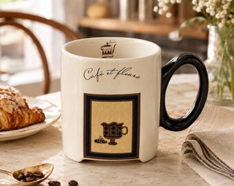 Xícara de café de cerâmica, caneca de chá exclusiva, utensílio artístico para bebidas, presente de boas-vindas, presente para amantes de café, caneca estética, xícara para café da manhã
