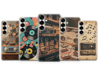 Retro Boombox & Cassettes Music Phone Case for Samsung S23 S22 S21 S24 S25 S26 Series
