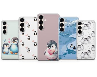 Capa para celular com pinguim, capa fofa de inverno com tema de geleira para Samsung S23 S22 S21 S24 S25 S26 Series
