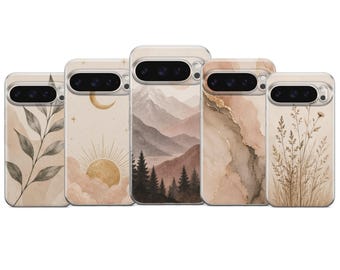 Beige Ästhetische Handyhülle Botanische Berg Design Hülle Für Pixel 10 9 Pro XL 8A 7 6