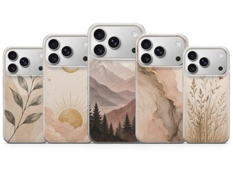 Beige Ästhetische Handyhülle Botanischer Berg Design Cover für iPhone Modelle
