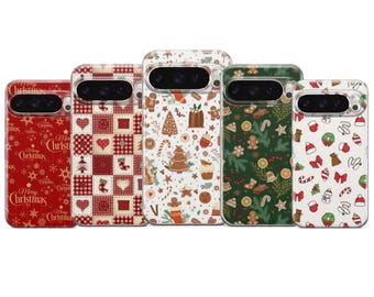 Christmas Doodle Phone Case, Festive Holiday Cover UV Print Cover For Pixel 10 9 Pro XL 8A 7 6