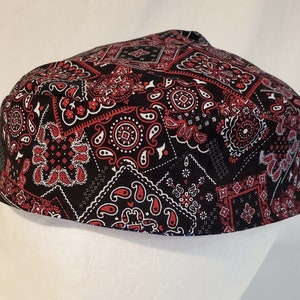 Bandana Print Black, Red and Blue Reversible Kippah Yarmulke  - Washable!