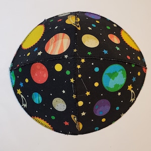 Colorful Planets and Stars Saucer Style Kippah Yarmulke Solar System Outer Space Constellations