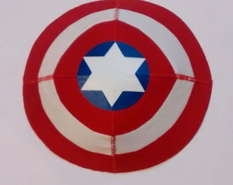 Superhero Sheild Saucer Kippah Yarmulke inspired by Captain America