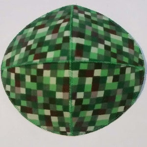 Pixelated Green and Brown Saucer Kippah Yarmulke 8-bit
