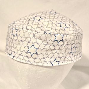 Silver and Blue Star of David Kippot Yarmulkes Original Style Washable Reversible Solid White