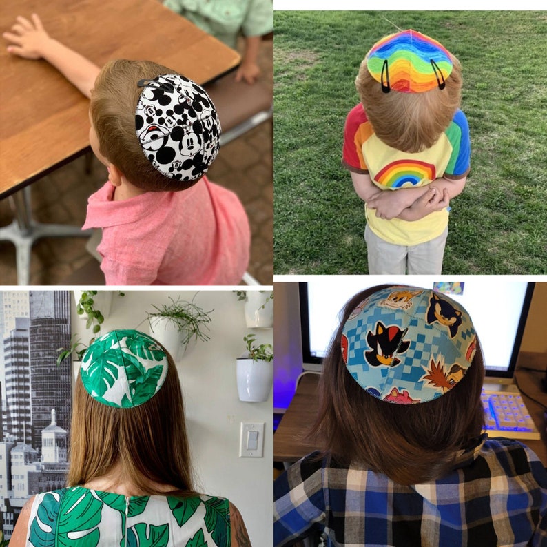 Pu&ograve; includere: Quattro diverse kippah, o yarmulke, con vari design. Una &egrave; in bianco e nero con un motivo di Topolino, una &egrave; arcobaleno, una &egrave; verde con un motivo di foglie tropicali e una &egrave; blu con un motivo di Sonic the Hedgehog.