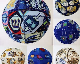 Hanukkah Kippah Yarmulke  Saucer Style Chanukah Driedel, Presents, Gelt