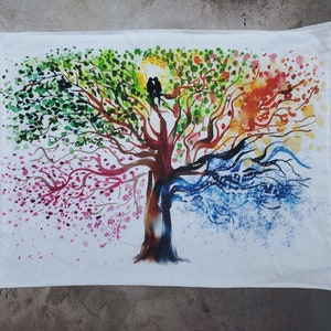 4 pory roku Challah Cover Wedding Houseout Gift Lovebirds Nowożeńcy Akwarela Zima, Wiosna, Lato Jesień Szabat Szalom i przepis karta