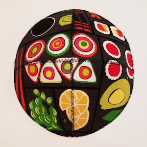 Bento Box Sushi Saucer Kippah Yarmulke Rolls, Edamame, Chopsticks, Avocado