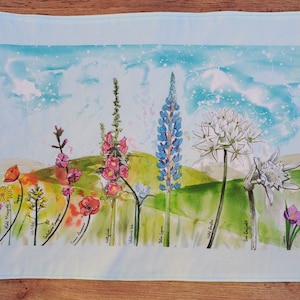 Wildflowers of Israel Challah Cover Wedding Housewarming Gift Watercolor Shabbat Shalom with recipe card