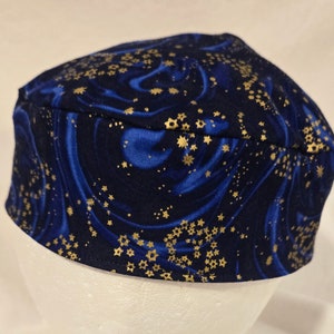 Blue Swirl and Gold Star of David Kippot Yarmulkes Original Style Washable Reversible Solid Dark Blue