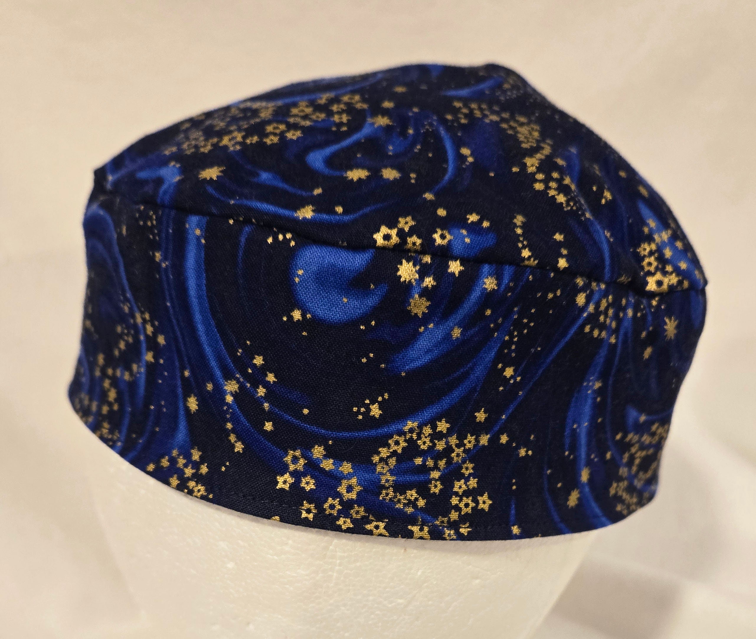 Blue Swirl Kippah: Gold Star of David Yarmulke, Reversible Cotton