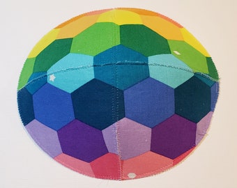 Hexagon Rainbow Kippah Yarmulke Saucer Style Colorful Pride