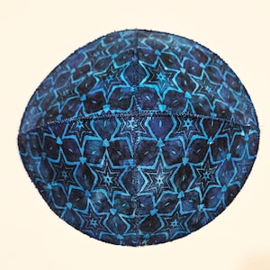 Blue Batik Star of David Saucer Kippah Yarmulke Judaica