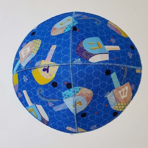 Blue Dreidels Kippah Yarmulke Hanukkah Chanukah Saucer Style
