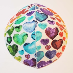 Watercolor Rainbow Hearts Saucer Style Kippah Yarmulke Valentine&#39;s Gift