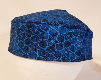 Blue Batik Star of David Hexagons Kippot Yarmulkes Original Style Washable Reversible Solid Navy Blue