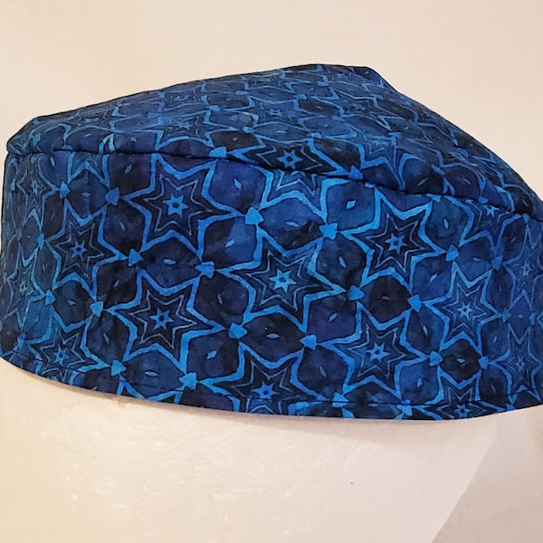 Blue Batik Star of David Hexagons Kippot Yarmulkes Original Style Washable Reversible Solid Navy Blue