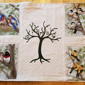 Birds and Tree Challah Cover Shabbat Shalom Housewarming or Wedding Gift
