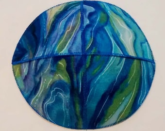 Ocean Kippah Yarmulke Saucer Style Blue, Green Waves