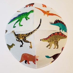 Multi Colored Dinosaurs Saucer Kippah Yarmulke T Rex Stegosaurus Triceratops and more!