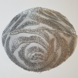 Silver Embroidered Rose Ladies Kippah Head Covering Yarmulke Bat Mitzvah Wedding Special Occasion Flowers