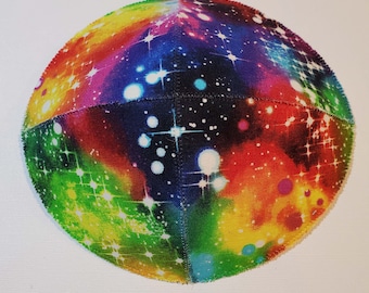 Rainbow Galaxy Kippah Yarmulke Saucer Style Cotton Outer Space Stars