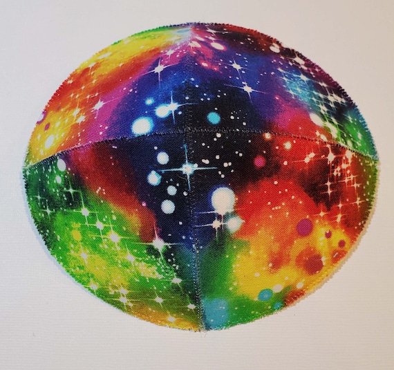 Rainbow Galaxy Kippah Yarmulke Saucer Style Cotton Outer Space Stars