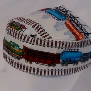 Trains Kippah Yarmulke Cotton Fabric Reversible