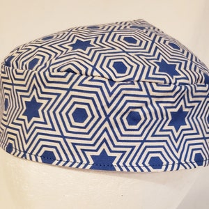 Blue Star of David Hexagons Kippot Yarmulkes Original Style Washable Reversible Solid Blue