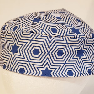 Blue Star of David Hexagons Kippot Yarmulkes Original Style Washable Reversible Solid Blue