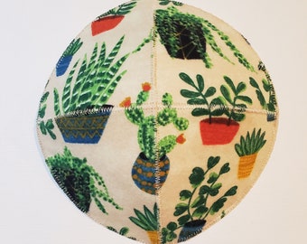 Succulents and Cactus Saucer Kippah Yarmulke Green Potted Plants