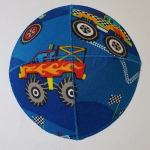 Monster Trucks Saucer Kippah Yarmulke Flames Checkered Flags