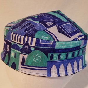 Jerusalem Kippah Yarmulke Original Style Reversible Washable Star of David City Skyline