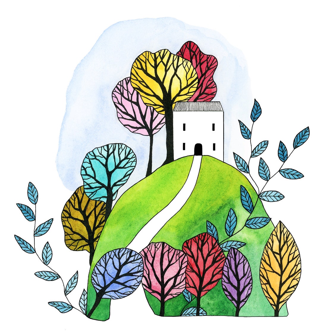 Painting of House on the Hill With Trees 10 X 8 Print Etsy