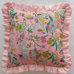 Ruffle Pillow Cover Block Print | 100%Cotton Cushion Cover | Farmhouse Decorative Throw Pillow | Boho Chic Home Décor | Handmade Sofa Pillow