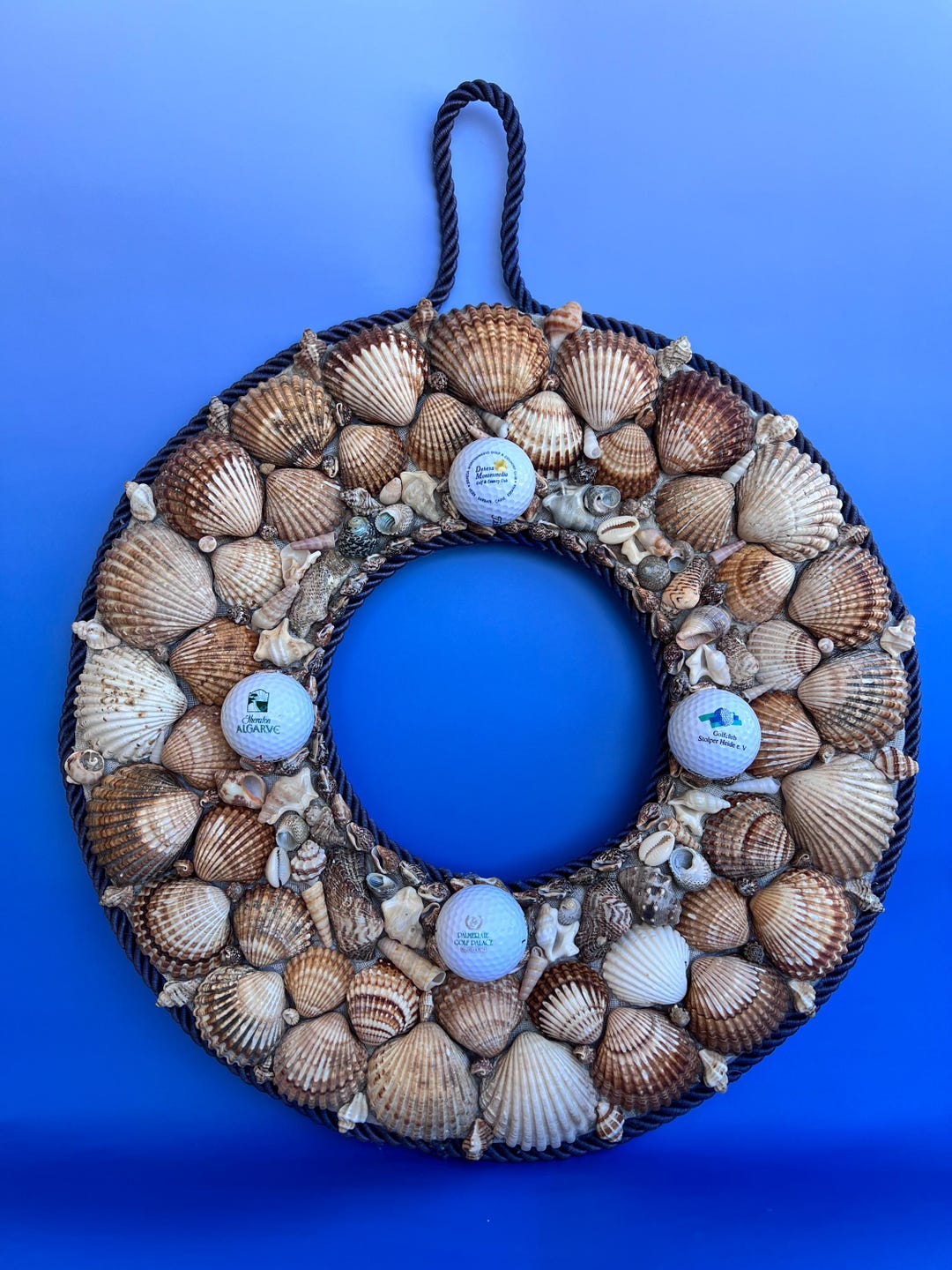 Custom Shell Wreath Handmade Seashell and Golf Ball Wreath – Ocean Inspired – Natural ...