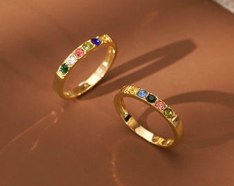 Dainty Personalized Birthstone Stacking Ring|Minimalist Custom Gem Band|Timeless Women Jewelry|Gift for Mom|Birthday Holiday Gifting